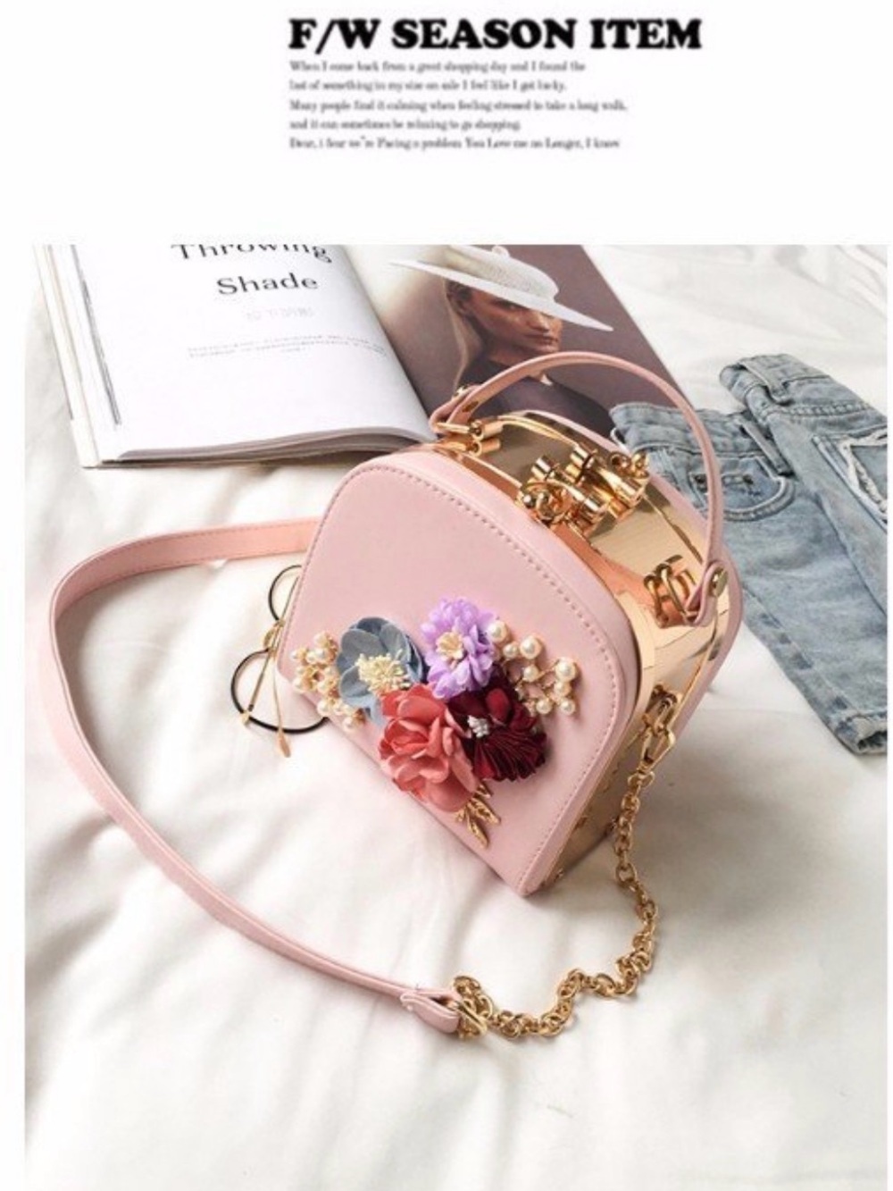 A Classy Chic Boutique Pink Mini Floral Top-Handle Bag with Gold Accents